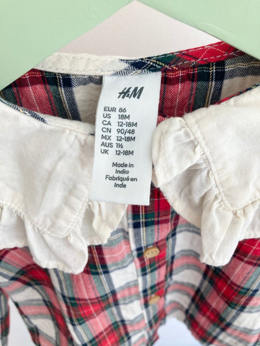 🪴5/$30 H&M 12-18 Months Toddler Baby Plaid Red Peter Pan Collar Christmas Top - Picture 2 of 3